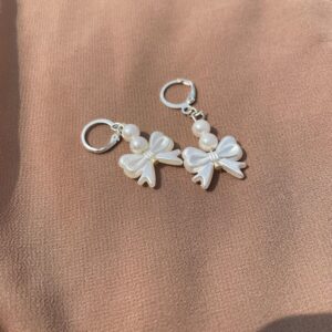 Pearl Bow Charm Earrings
