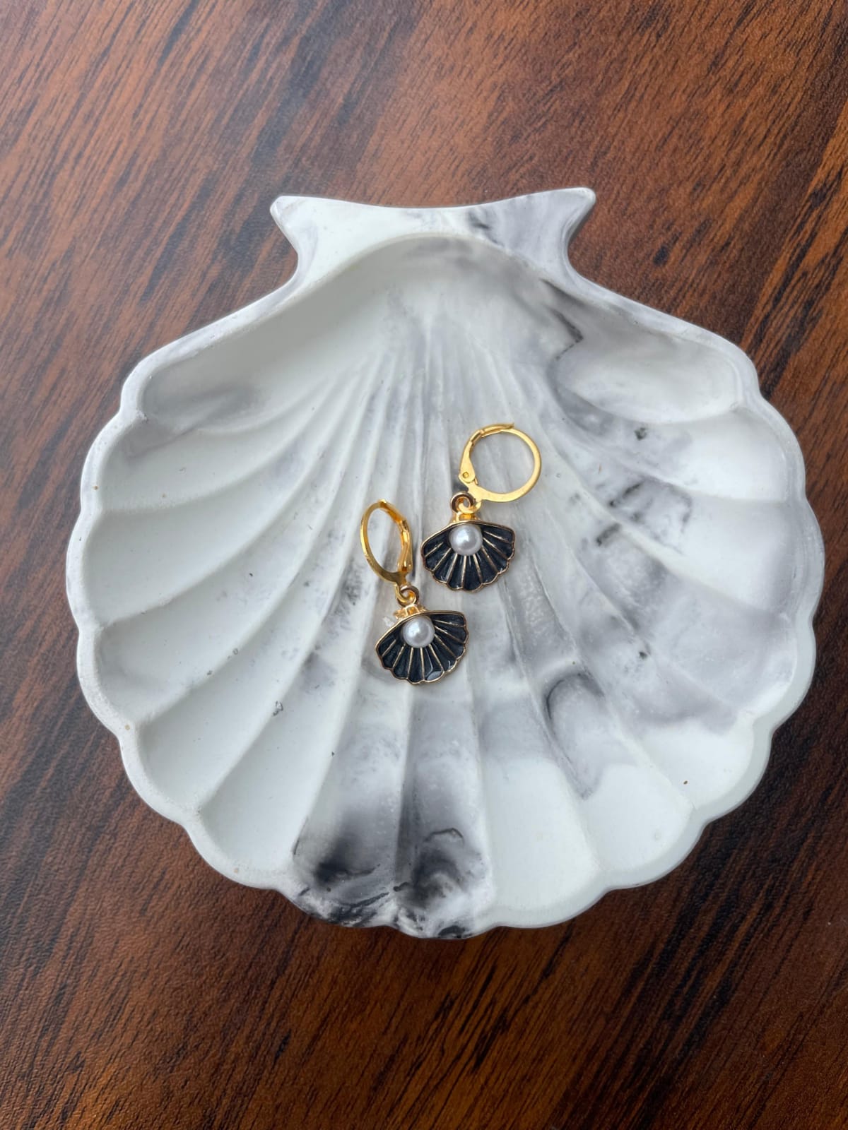 Midnight Seashell Hoops